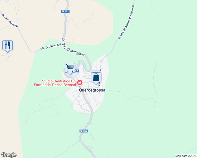 map of restaurants, bars, coffee shops, grocery stores, and more near 11A Via di Petroio in Quercegrossa