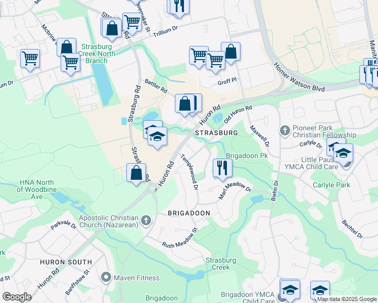 map of restaurants, bars, coffee shops, grocery stores, and more near 509 Northbrook Place in Kitchener