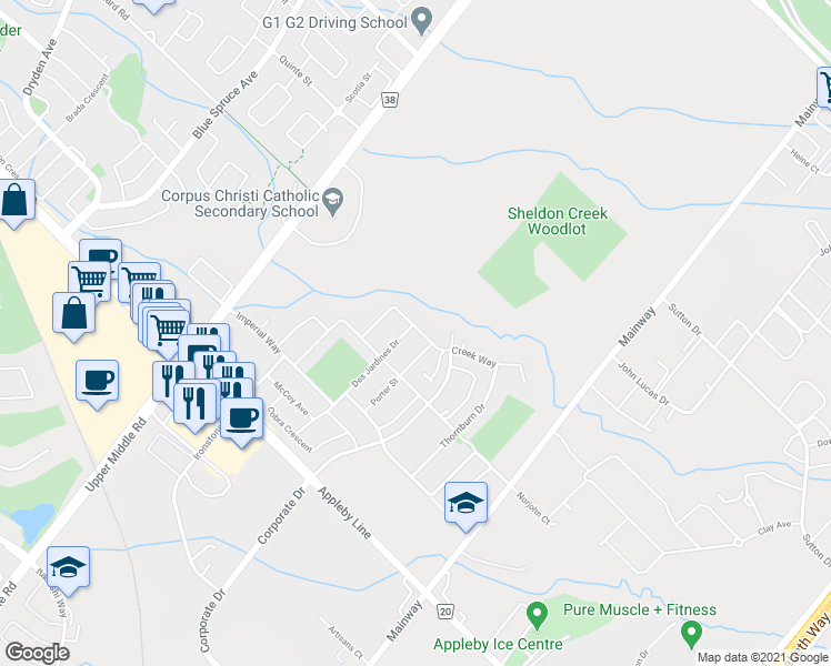 map of restaurants, bars, coffee shops, grocery stores, and more near 5200 Des Jardines Drive in Burlington