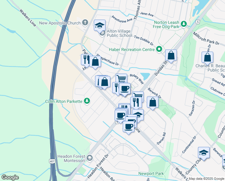 map of restaurants, bars, coffee shops, grocery stores, and more near 3123 Edgar Avenue in Burlington