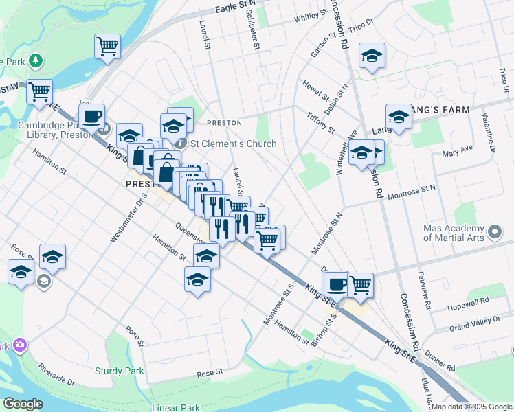 map of restaurants, bars, coffee shops, grocery stores, and more near 238 Dolph Street North in Cambridge