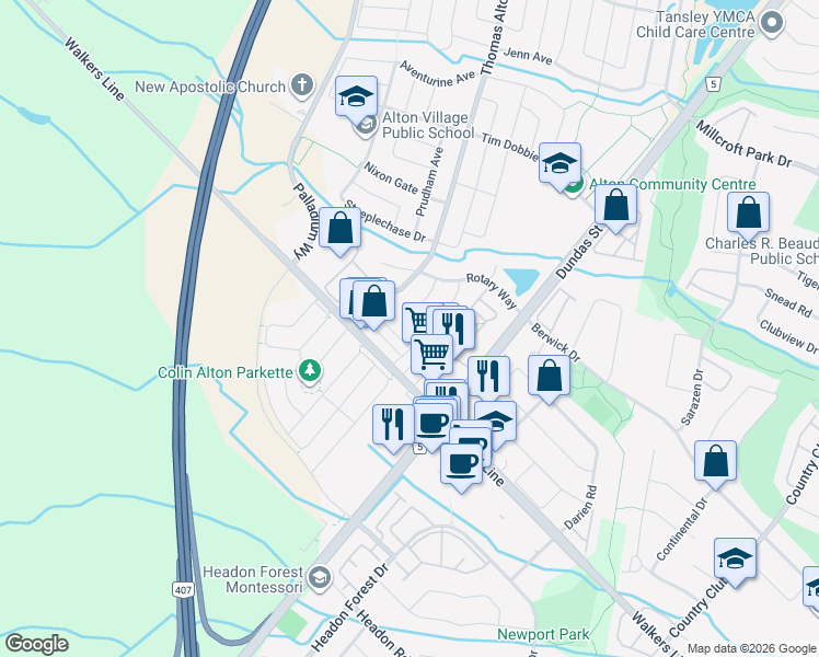map of restaurants, bars, coffee shops, grocery stores, and more near in Burlington