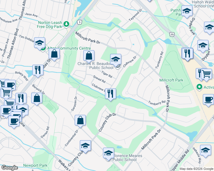 map of restaurants, bars, coffee shops, grocery stores, and more near 2207 Snead Road in Burlington