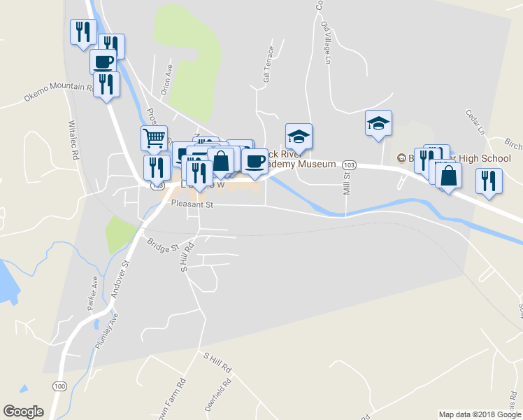 map of restaurants, bars, coffee shops, grocery stores, and more near 49 Pleasant Street in Ludlow