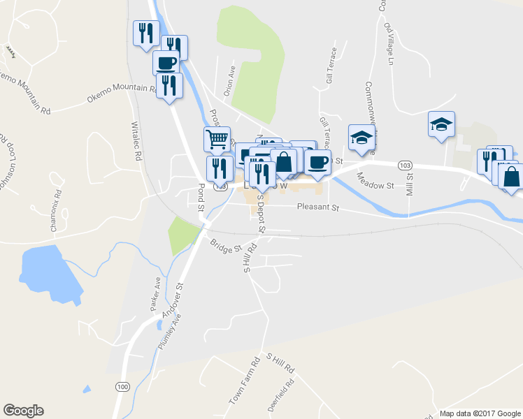 map of restaurants, bars, coffee shops, grocery stores, and more near South Depot Street in Ludlow