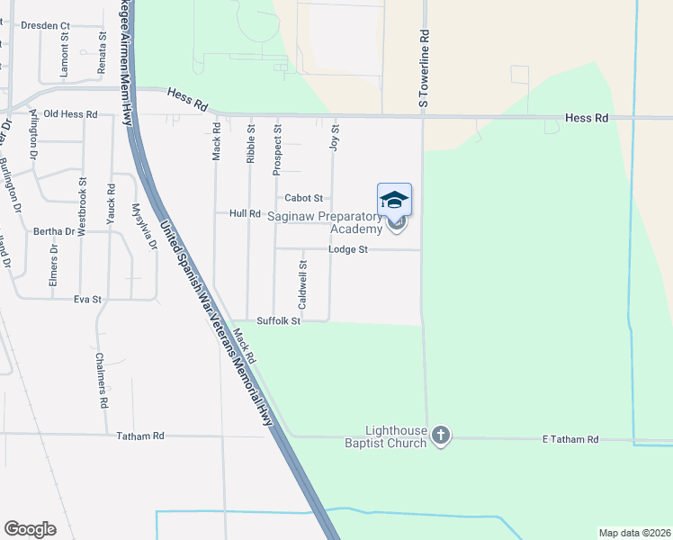 map of restaurants, bars, coffee shops, grocery stores, and more near 1871 Joy Street in Saginaw