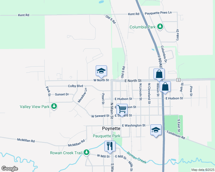 map of restaurants, bars, coffee shops, grocery stores, and more near 521 North Main Street in Poynette