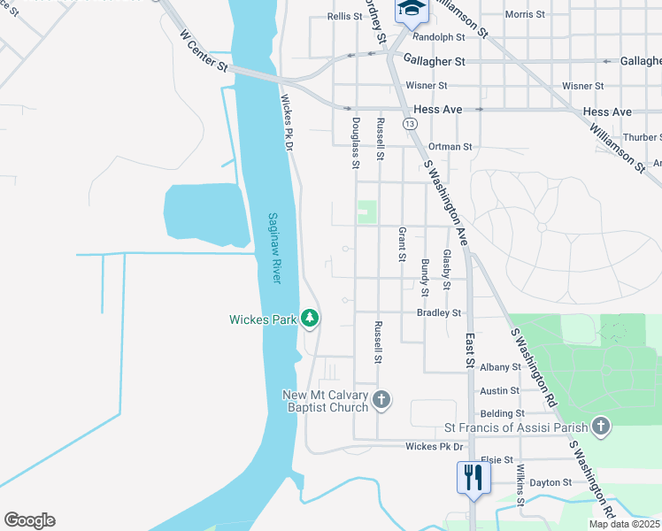 map of restaurants, bars, coffee shops, grocery stores, and more near 51 Youmans Street in Saginaw