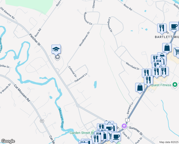 map of restaurants, bars, coffee shops, grocery stores, and more near 2 Acorn Circle in Kennebunk