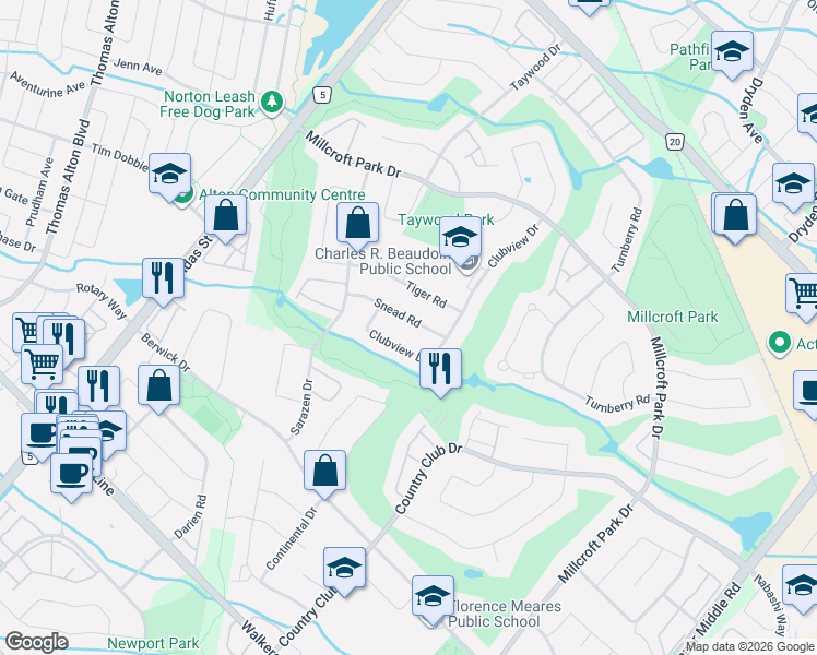 map of restaurants, bars, coffee shops, grocery stores, and more near 2212 Snead Road in Burlington