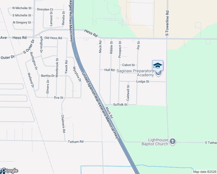 map of restaurants, bars, coffee shops, grocery stores, and more near 1862 Ribble Street in Saginaw