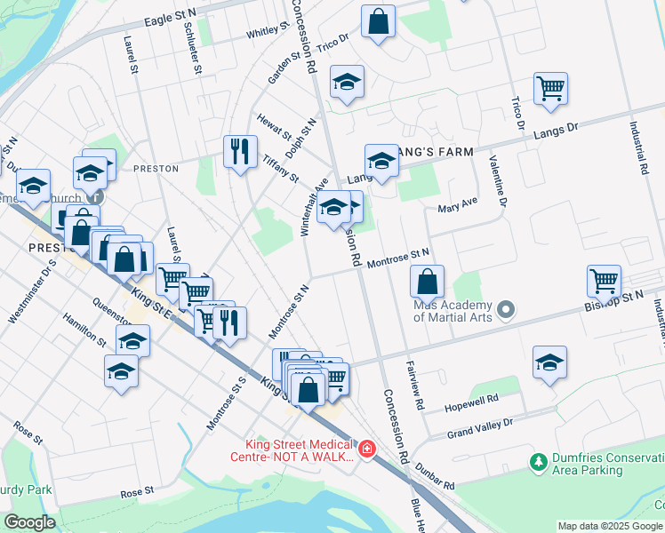 map of restaurants, bars, coffee shops, grocery stores, and more near 450 Montrose Street North in Cambridge