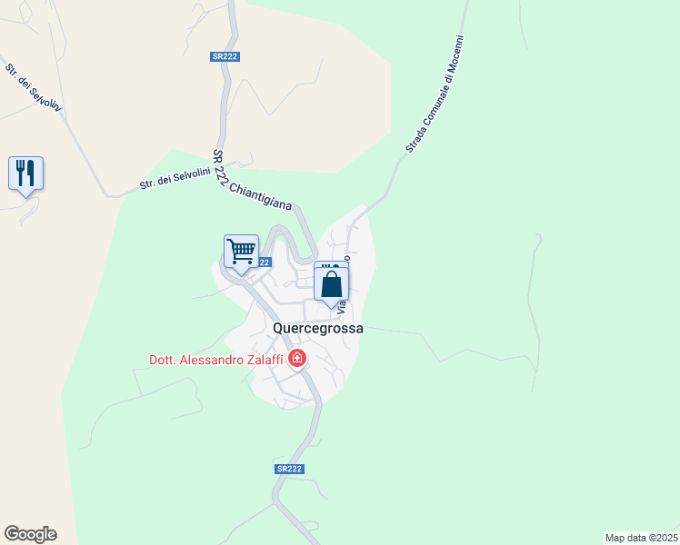 map of restaurants, bars, coffee shops, grocery stores, and more near 11A Via di Petroio in Quercegrossa
