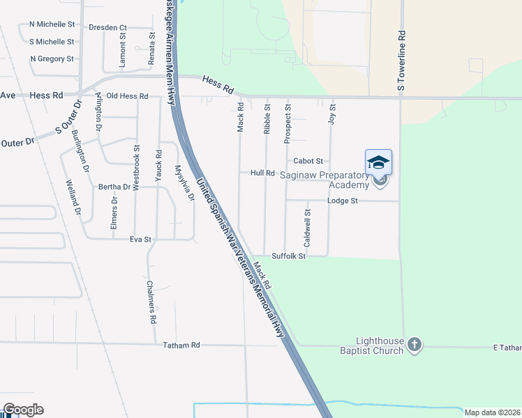 map of restaurants, bars, coffee shops, grocery stores, and more near 1862 Ribble Street in Saginaw
