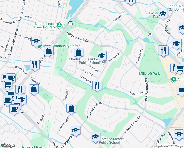 map of restaurants, bars, coffee shops, grocery stores, and more near 2207 Snead Road in Burlington