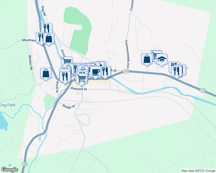map of restaurants, bars, coffee shops, grocery stores, and more near 48 Pleasant Street in Ludlow