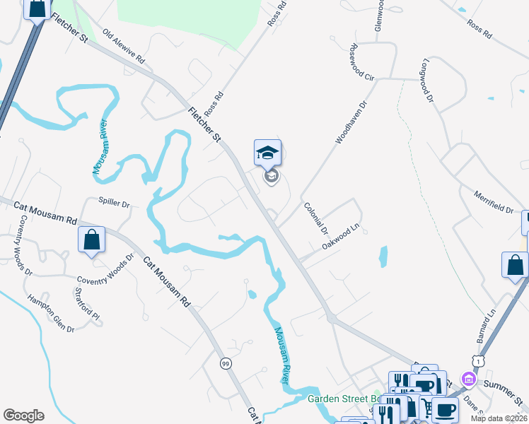 map of restaurants, bars, coffee shops, grocery stores, and more near 89 Fletcher Street in Kennebunk