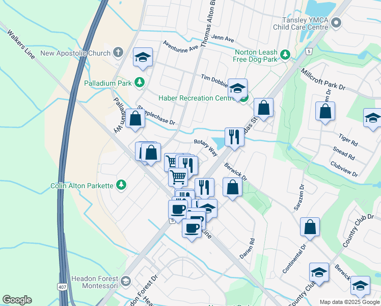 map of restaurants, bars, coffee shops, grocery stores, and more near 4082 Donnic Drive in Burlington