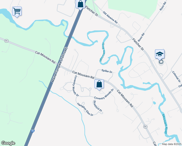 map of restaurants, bars, coffee shops, grocery stores, and more near 223 Cat Mousam Road in Kennebunk