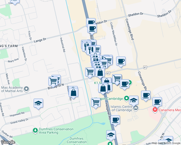 map of restaurants, bars, coffee shops, grocery stores, and more near in Cambridge