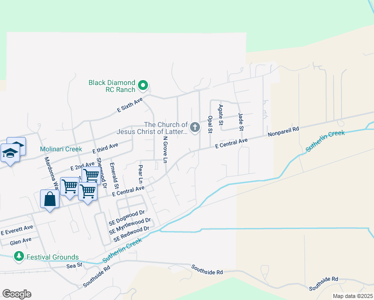 map of restaurants, bars, coffee shops, grocery stores, and more near 1555 East Central Avenue in Sutherlin