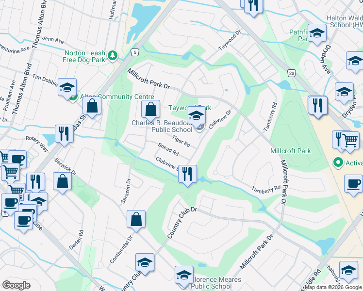 map of restaurants, bars, coffee shops, grocery stores, and more near 2207 Snead Road in Burlington