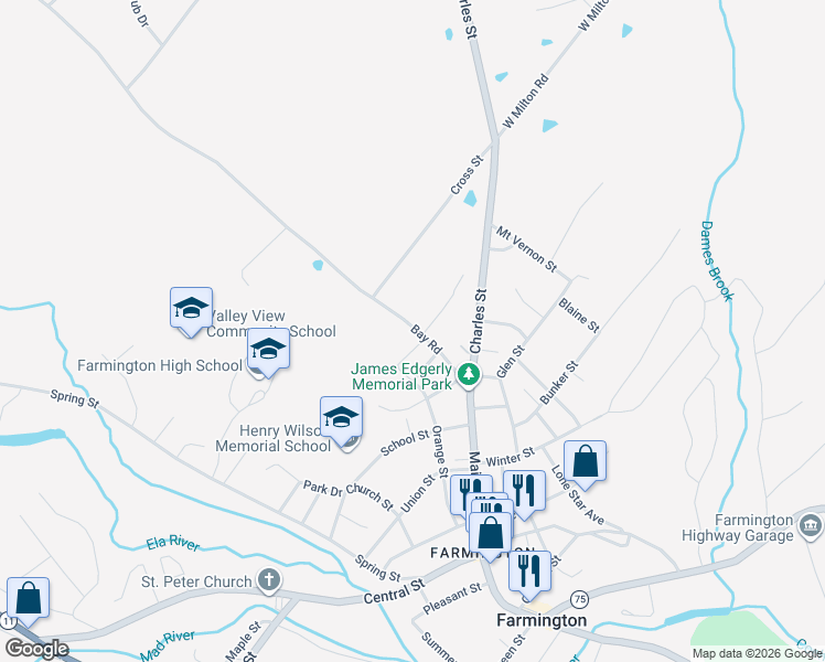 map of restaurants, bars, coffee shops, grocery stores, and more near 10 Berry Court in Farmington