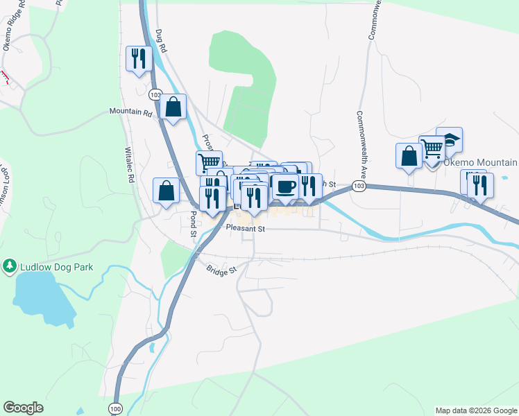 map of restaurants, bars, coffee shops, grocery stores, and more near in Ludlow