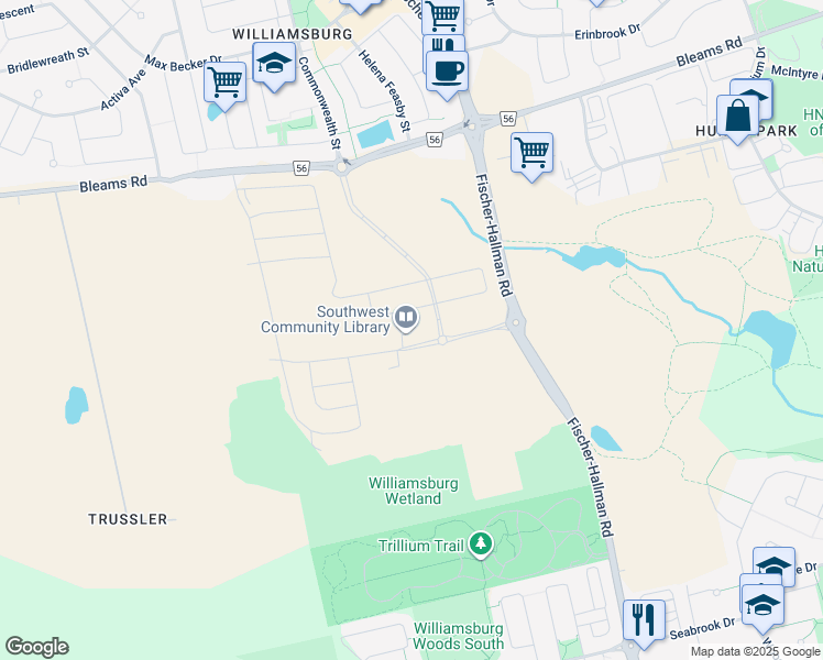map of restaurants, bars, coffee shops, grocery stores, and more near 1323-1571 Fischer Hallman Rd in Kitchener