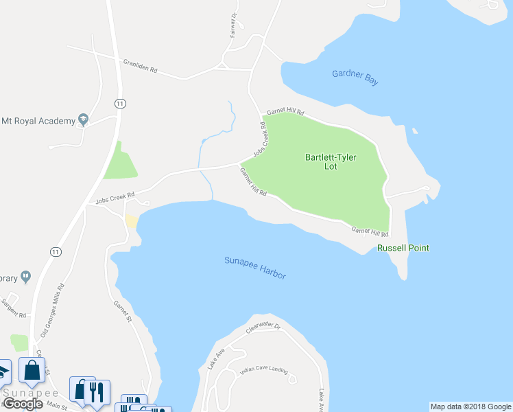 map of restaurants, bars, coffee shops, grocery stores, and more near 26 Garnet Hill Road in Sunapee