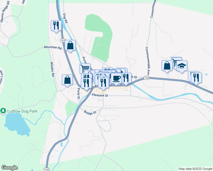 map of restaurants, bars, coffee shops, grocery stores, and more near in Ludlow