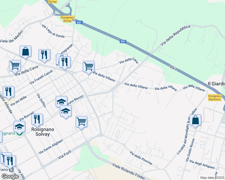 map of restaurants, bars, coffee shops, grocery stores, and more near 5 Via Gino Capponi in Rosignano Solvay-Castiglioncello