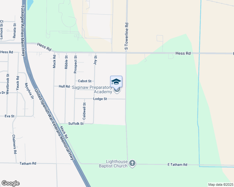 map of restaurants, bars, coffee shops, grocery stores, and more near 5173 Lodge Street in Saginaw