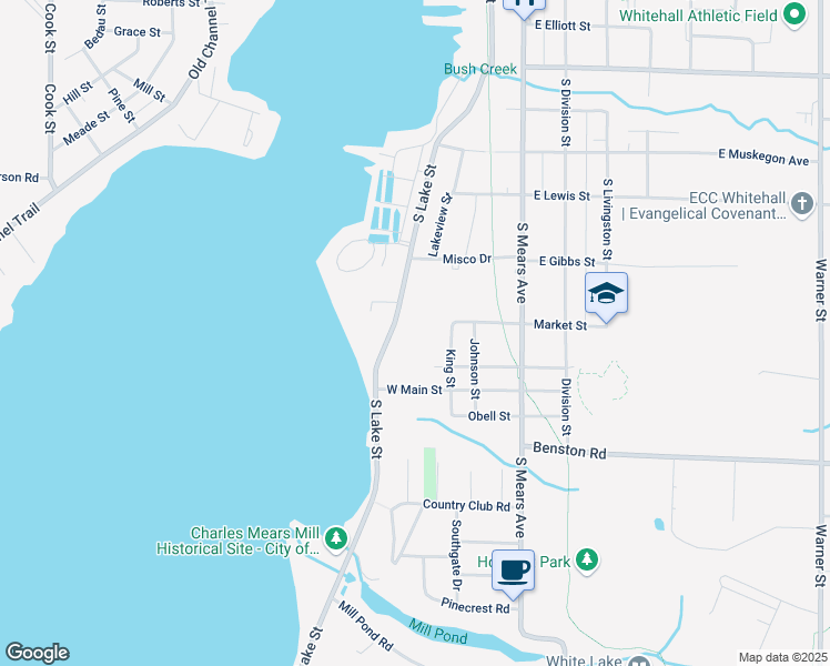 map of restaurants, bars, coffee shops, grocery stores, and more near 1103 South Lake Street in Whitehall