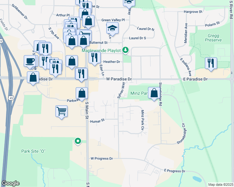map of restaurants, bars, coffee shops, grocery stores, and more near 2000 Sylvan Way in West Bend