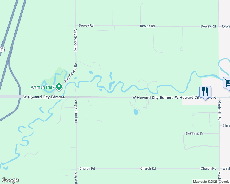 map of restaurants, bars, coffee shops, grocery stores, and more near 20728 West Hc Edmore Road in Howard City