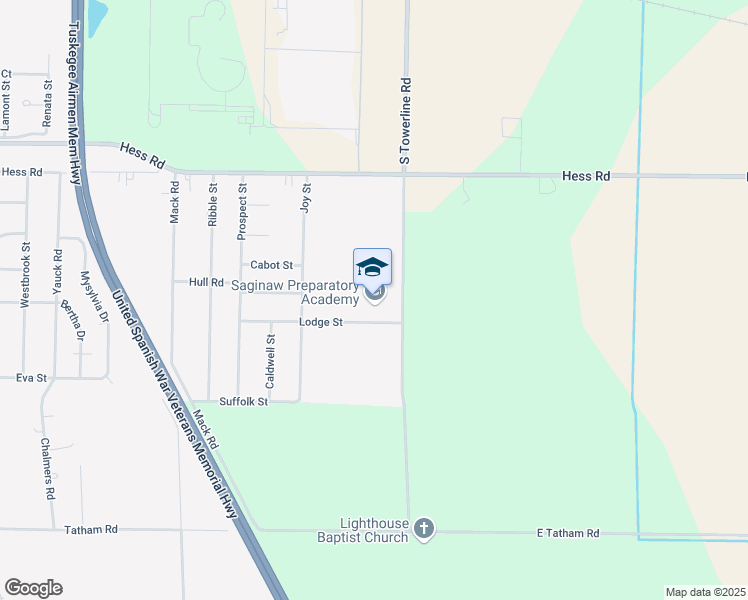 map of restaurants, bars, coffee shops, grocery stores, and more near 5173 Lodge Street in Saginaw