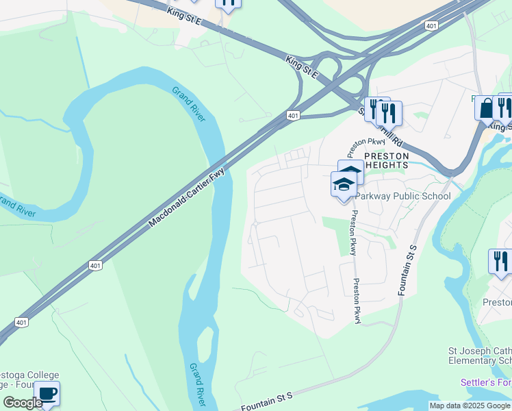 map of restaurants, bars, coffee shops, grocery stores, and more near 535 Linden Drive in Cambridge