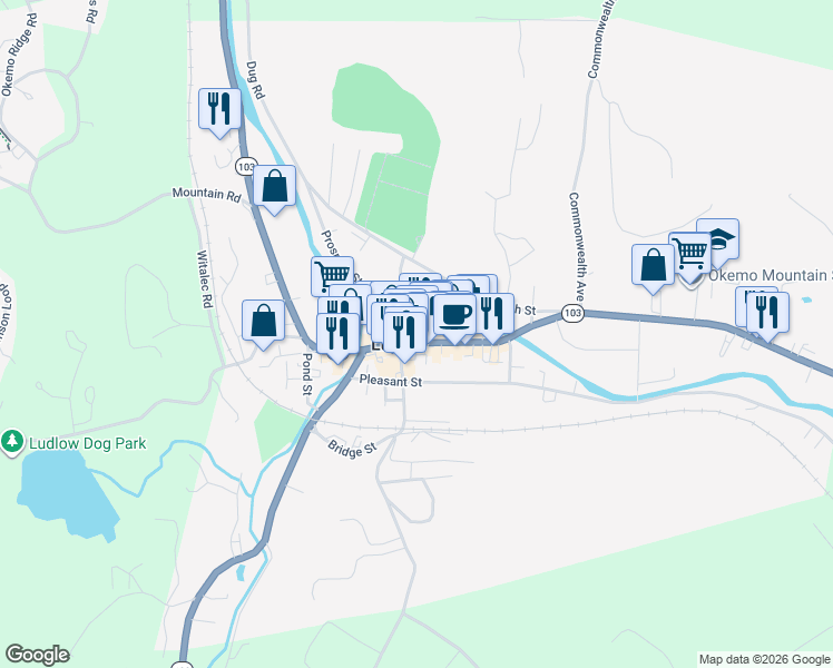 map of restaurants, bars, coffee shops, grocery stores, and more near in Ludlow
