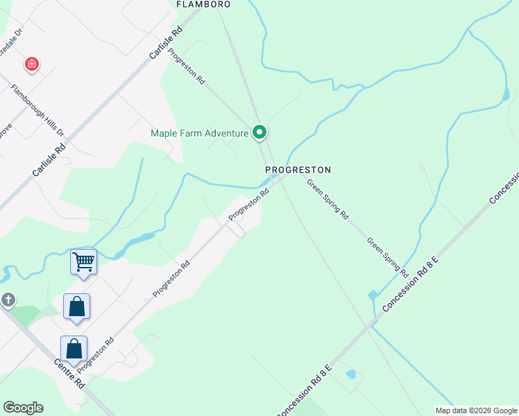 map of restaurants, bars, coffee shops, grocery stores, and more near 399 Progreston Road in Hamilton