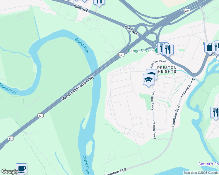 map of restaurants, bars, coffee shops, grocery stores, and more near 535 Linden Drive in Cambridge