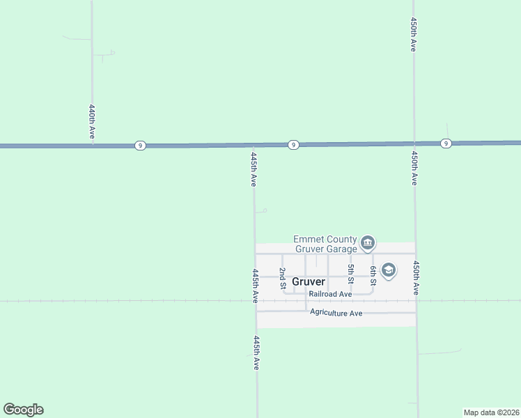 map of restaurants, bars, coffee shops, grocery stores, and more near 1720 445th Avenue in Estherville