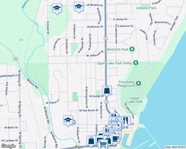 map of restaurants, bars, coffee shops, grocery stores, and more near 715 North Milwaukee Street in Port Washington