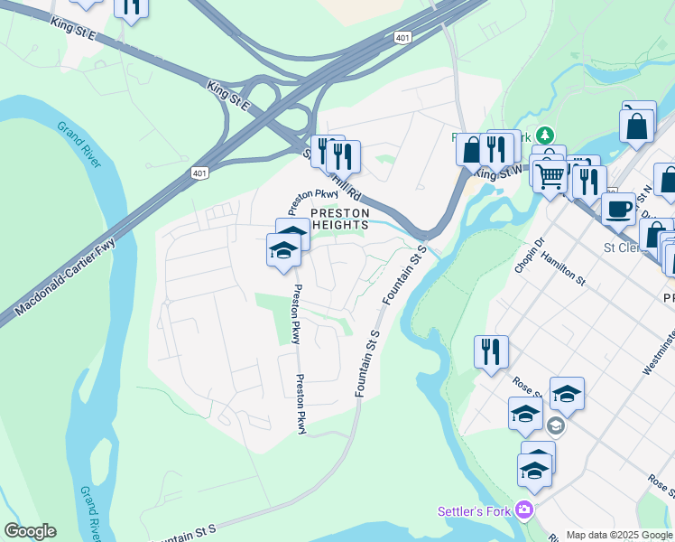 map of restaurants, bars, coffee shops, grocery stores, and more near 505 Pinetree Crescent in Cambridge