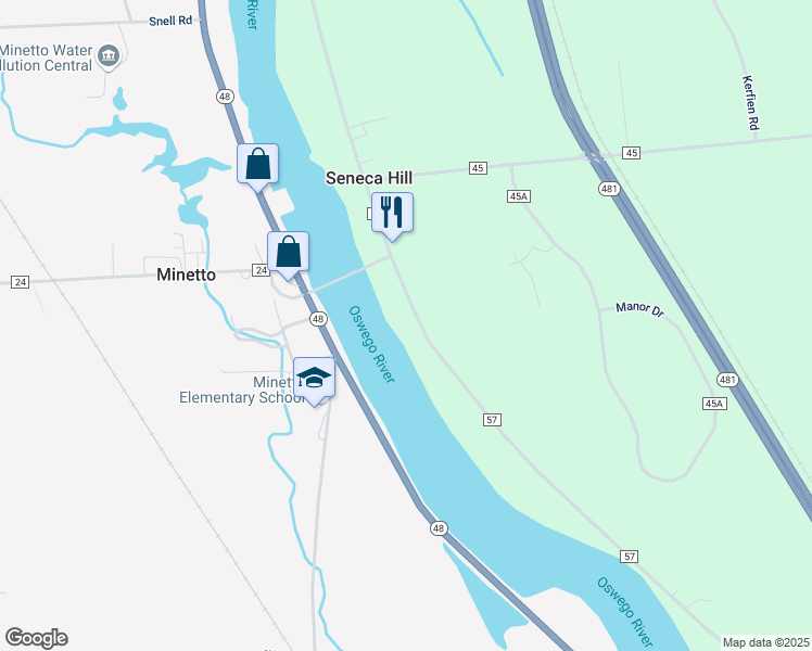 map of restaurants, bars, coffee shops, grocery stores, and more near 3609 County Route 57 in Oswego