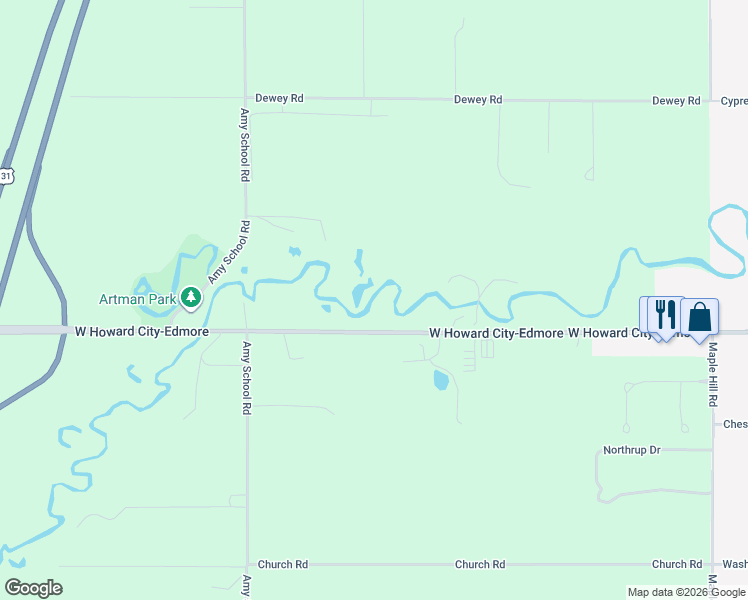 map of restaurants, bars, coffee shops, grocery stores, and more near 20728 West Hc Edmore Road in Howard City