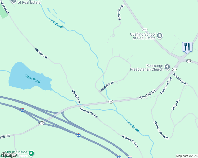 map of restaurants, bars, coffee shops, grocery stores, and more near 467 Brookside Drive in New London