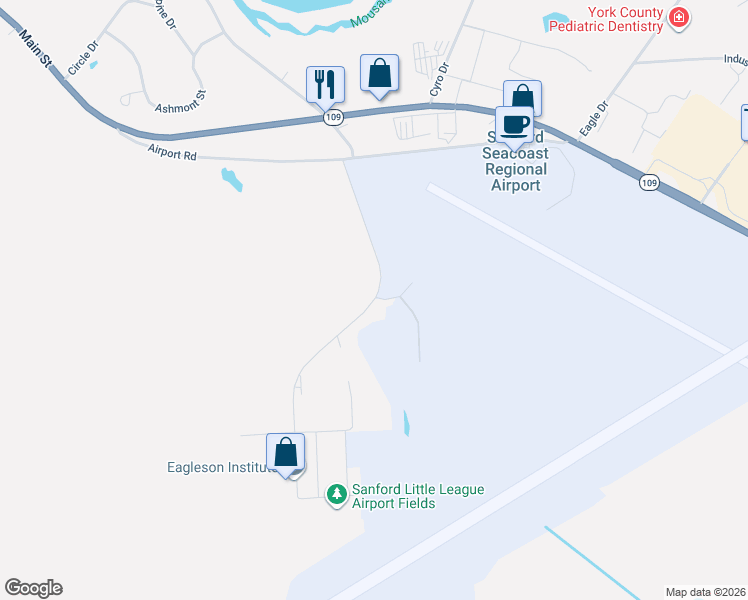 map of restaurants, bars, coffee shops, grocery stores, and more near 78 Gatehouse Road in Sanford