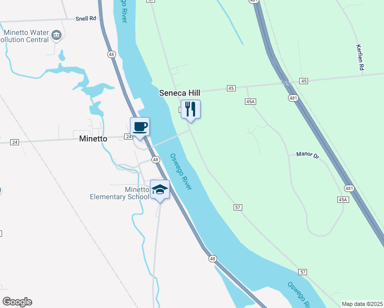 map of restaurants, bars, coffee shops, grocery stores, and more near 3609 County Route 57 in Oswego