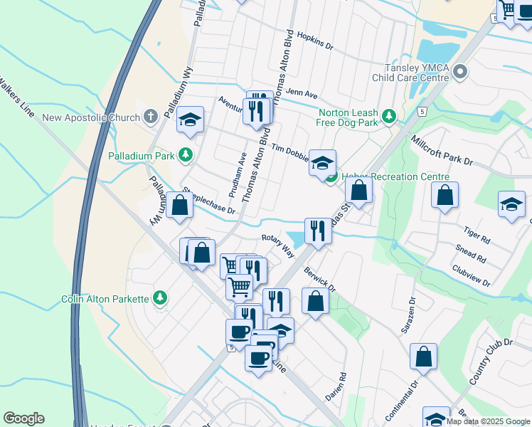 map of restaurants, bars, coffee shops, grocery stores, and more near 4180 Fuller Crescent in Burlington